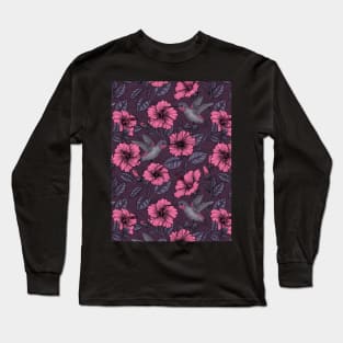 Night tropical garden pink and violet Long Sleeve T-Shirt